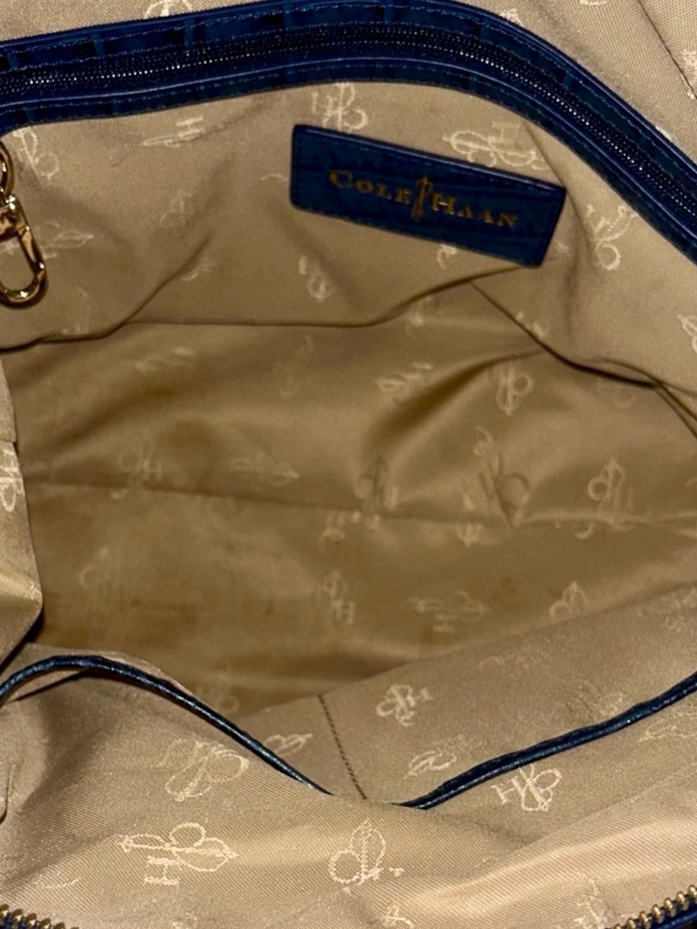 Cole Haan Navy Croc-Embossed Leather Satchel - Picture 6 of 7